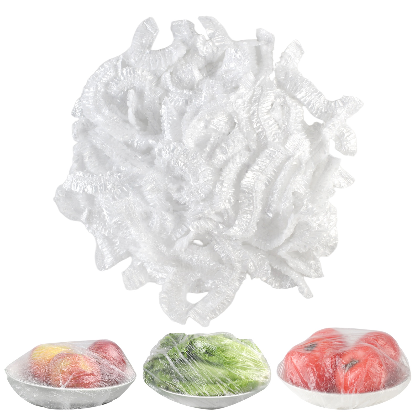 Deepton 200 Stück Frischhaltebeutel, Frischhaltefolie mit Gummizug, Elastische Abdeckhauben für Lebensmittel, Wiederverwendbare Frischhaltebeutel Kunststoff, Versiegelungsbeutel, Einweg Duschhaube